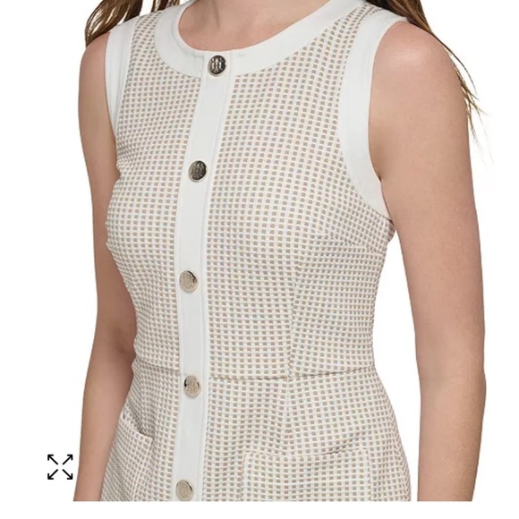 Tommy Hilfiger Faux-Button Elegant Cream Sleeveless Dress Size 8